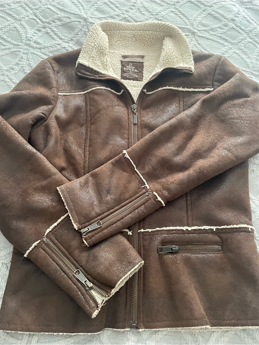 Prana Brown Faux-Shearling Lined Jacket with Cream Interior